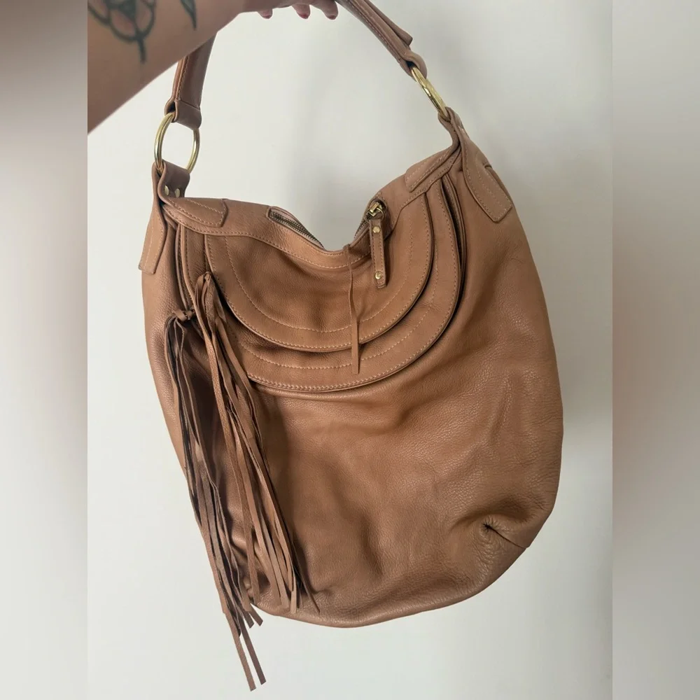 BULGA Large Tassel Soft Pebbled Leather Multi Compartment Hobo Bag